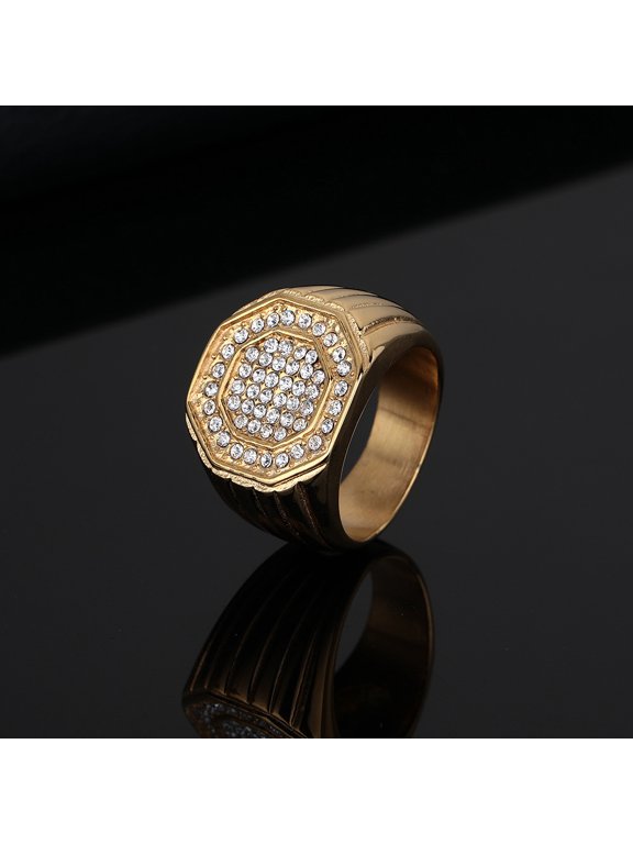 Octagonal Double Layer Paved Signet Ring For Men Women 14K Gold Filled Distinguished Luxe Jewelry