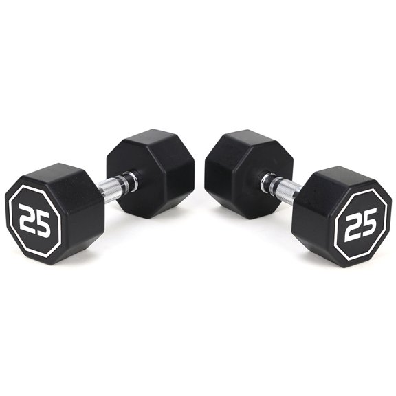 Octagonal Dumbbells, 25 lbs set of 2  5LB,  Hard Chrome Plated Handle Dumbbells Clearance with Large Numbers Sign, Weight Training Fitness Exercise Body Workout, Assist with Push-Ups