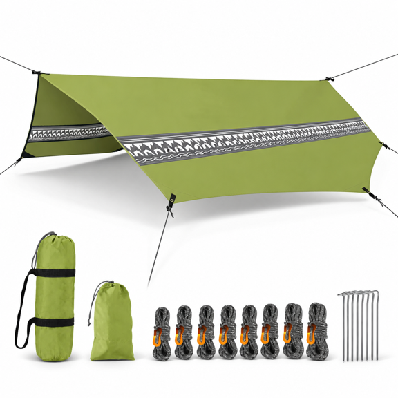 Octagonal Green Waterproof Camping Tarp for Hammock and Tent Use