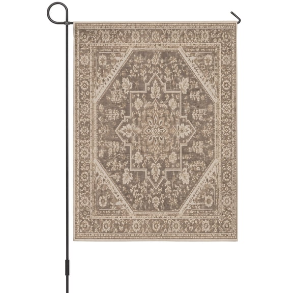 Octagonal Medallion Garden Flag 28x40 Inch Chestnut Brown Foliage Scrolls Rustic Farmhouse Double Sided Outdoor Garden Flags Welcome House Flag Decorative Yard Flags for Outside Holiday Decoration