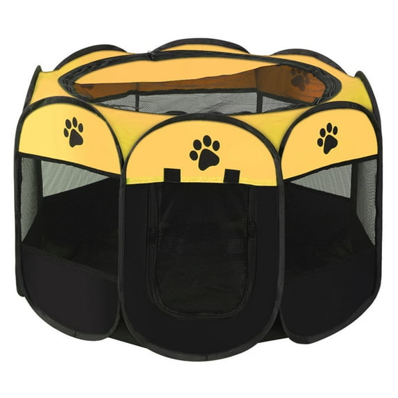 Octagonal Pet Tent Foldable Portable Oxford Cloth Cat and Dog Nest Outdoor Easy Operation Large Dog Cages Cat Fences (yellow,114x114x58cm)
