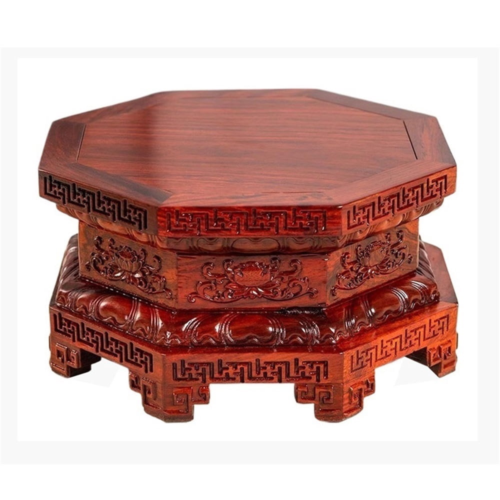 Octagonal Redwood Plant Stand Hand-Carved Potted Plant Base Display ...