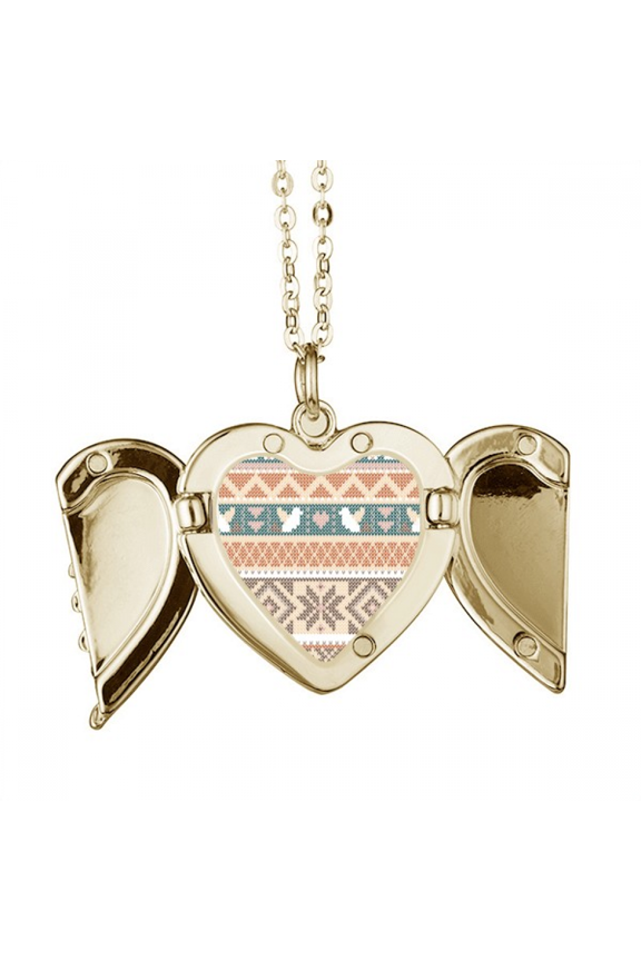 Octagonal Rhombus Triangle Pattern Folded Wings Peach Heart Pendant Necklace