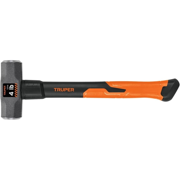 Octagonal Sledgehammer, 4 lb Forged Steel Head, 14-Inch Fiberglass Handle with Rubber Grip, Heavy-Duty Double-Face Striking Tool (Model MD-4F / 16536)