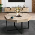 Octagonal Wooden Coffee Table with Cross Metal Legs, Vintage Patchwork