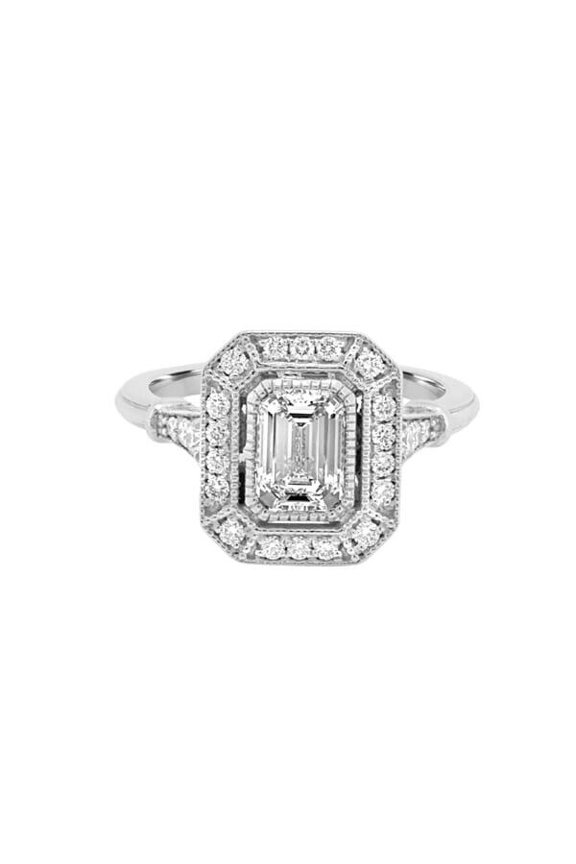 Octagone Halo Vintage Engagement Rin, Pave Set Art Deco Ring For Her Birthday Giftg, 2.2 Ct Simulated Diamond, 14K White Gold Plated Wedding Rint, Emerald Cut Women's Daily Wear Anniversary Ring