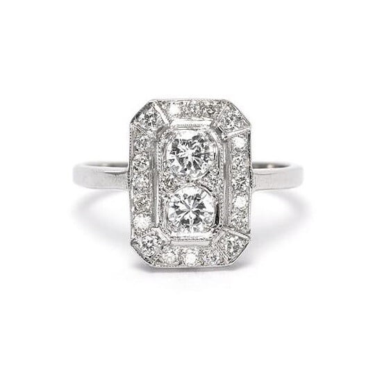 Octagone Halo Wedding Ring, Two Stone Engagement Ring, Solitaire Promise Women Ring, 2.2 Ct Simulated Diamond, 925 Sterling Silver