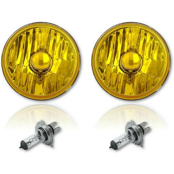 Octane Lighting 5 3/4 Inch Halogen Amber Yellow Glass Headlight Fog Light H4 60W Light Bulbs Pair