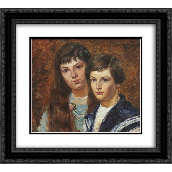 Octav Bancila 2x Matted 22x20 Black Ornate Framed Art Print 'The Children of the Painter'