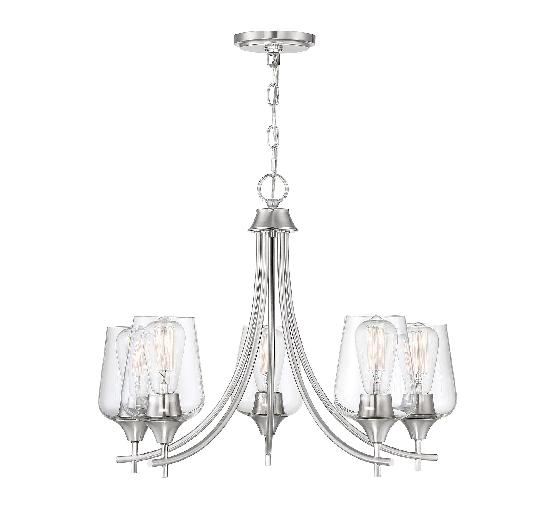 Satin Nickel 5-Light Chandelier with Clear Glass Shades