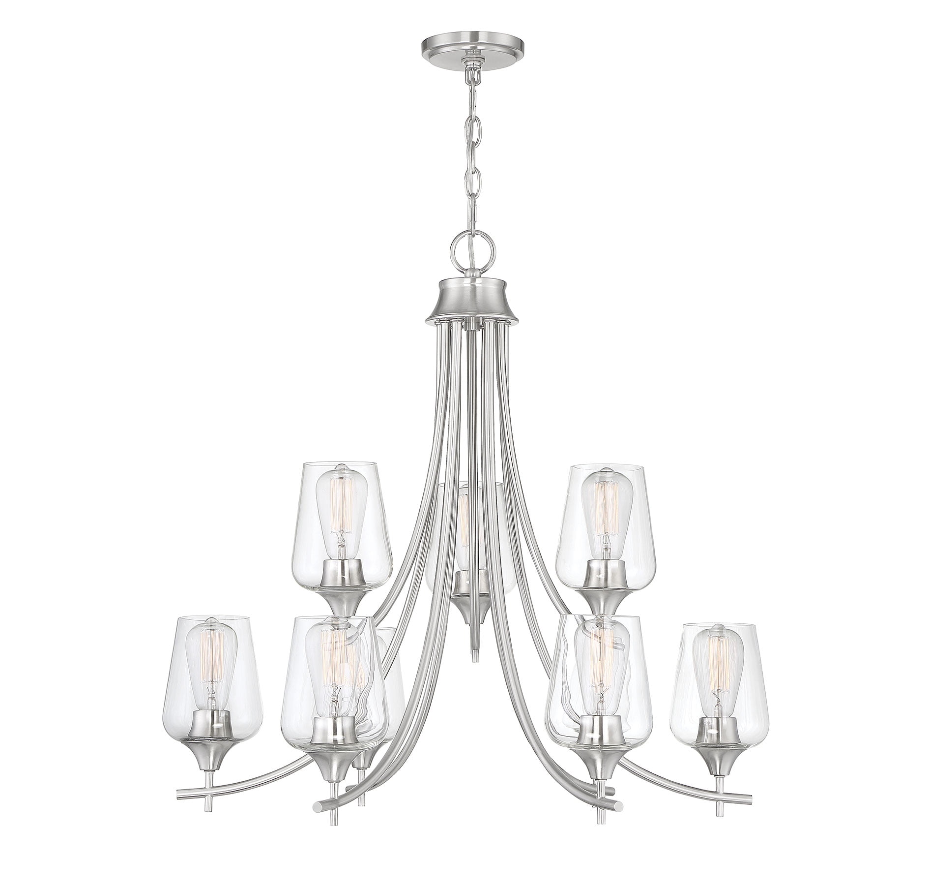 Octave Satin Nickel 9-Light Two-Tier Chandelier with Clear Glass Shades