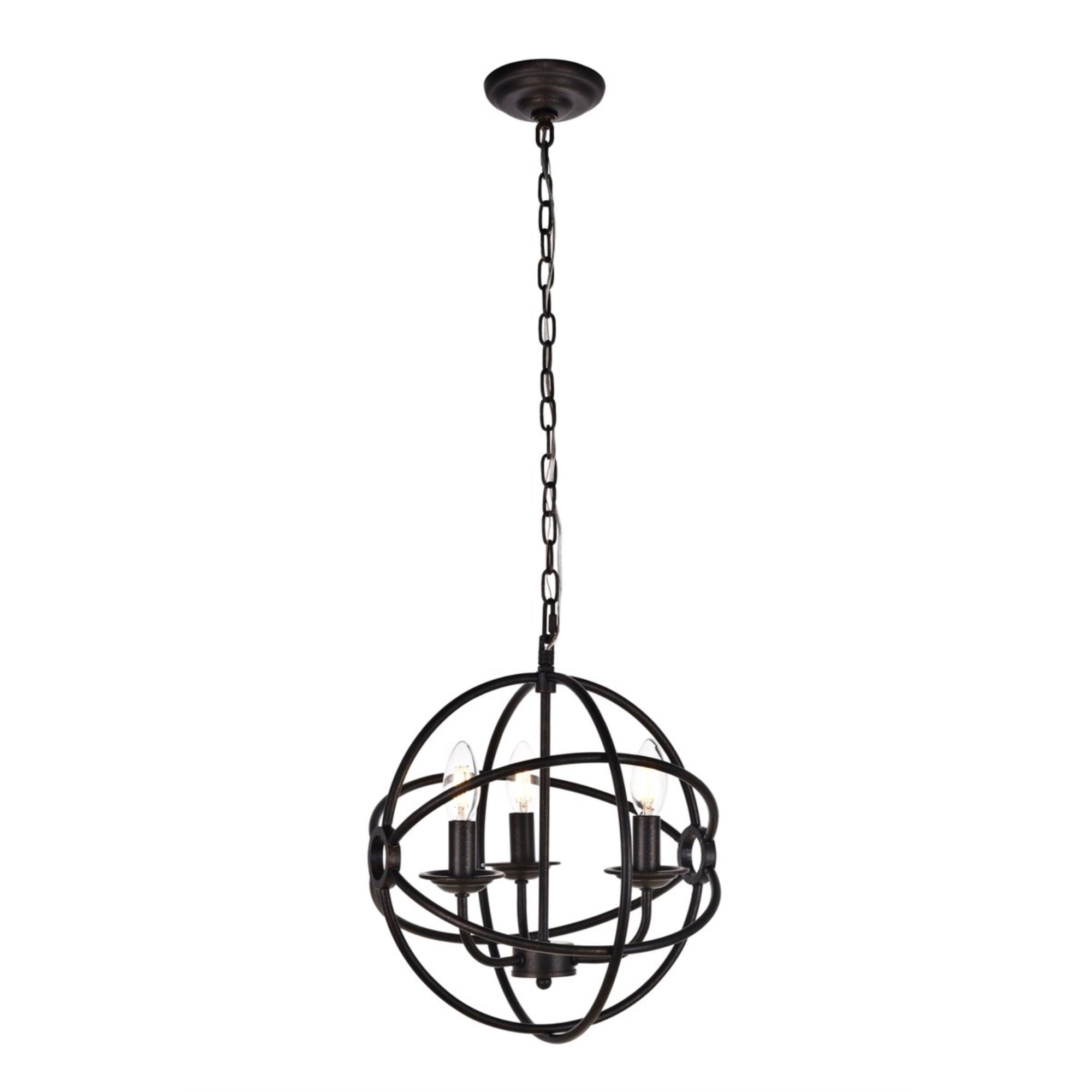 Octavia Dark Brown Metal 3-Light Pendant Lamp with Adjustable Chain
