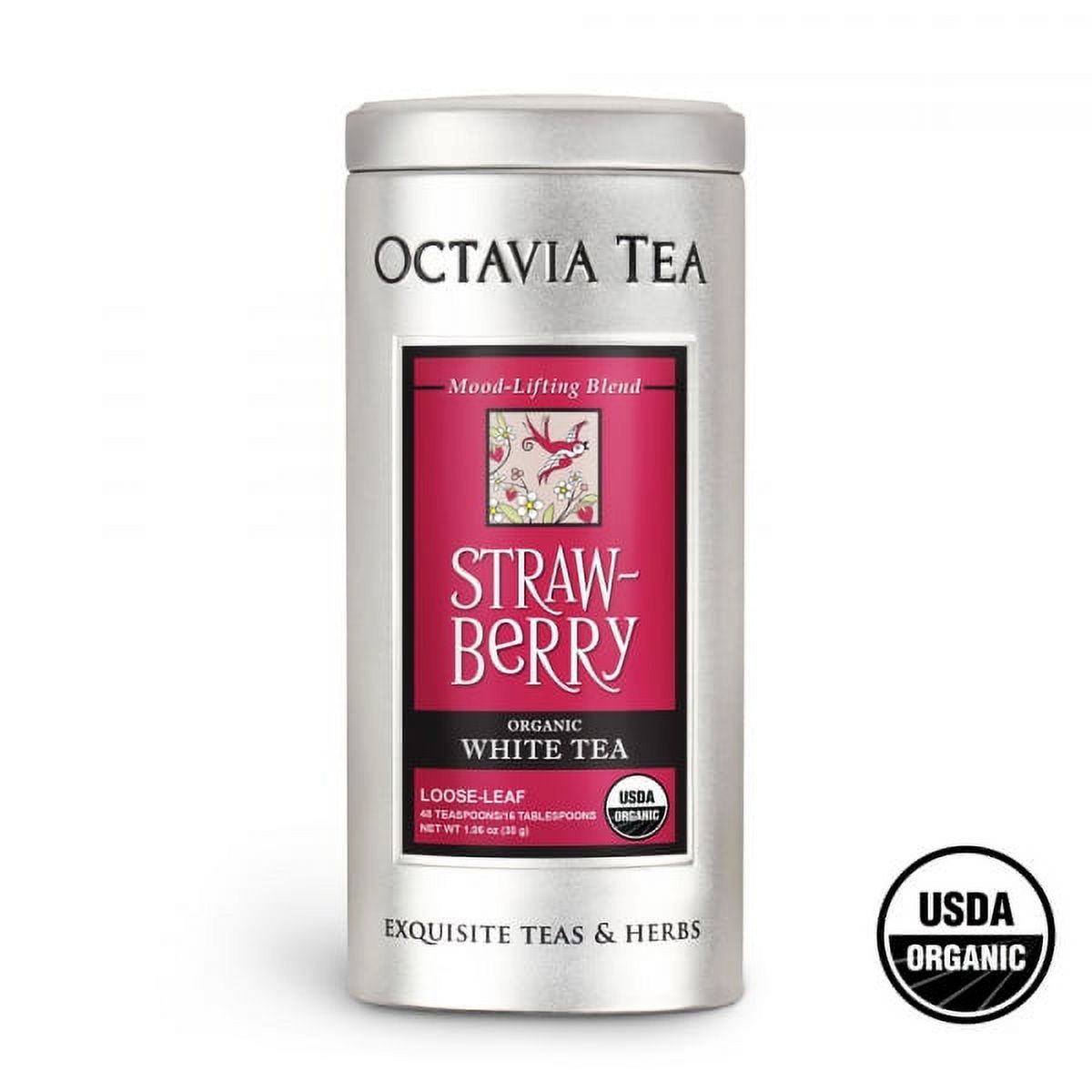 Octavia Tea Strawberry (Organic White Tea) Loose Tea, 1.06 Ounce Tin 