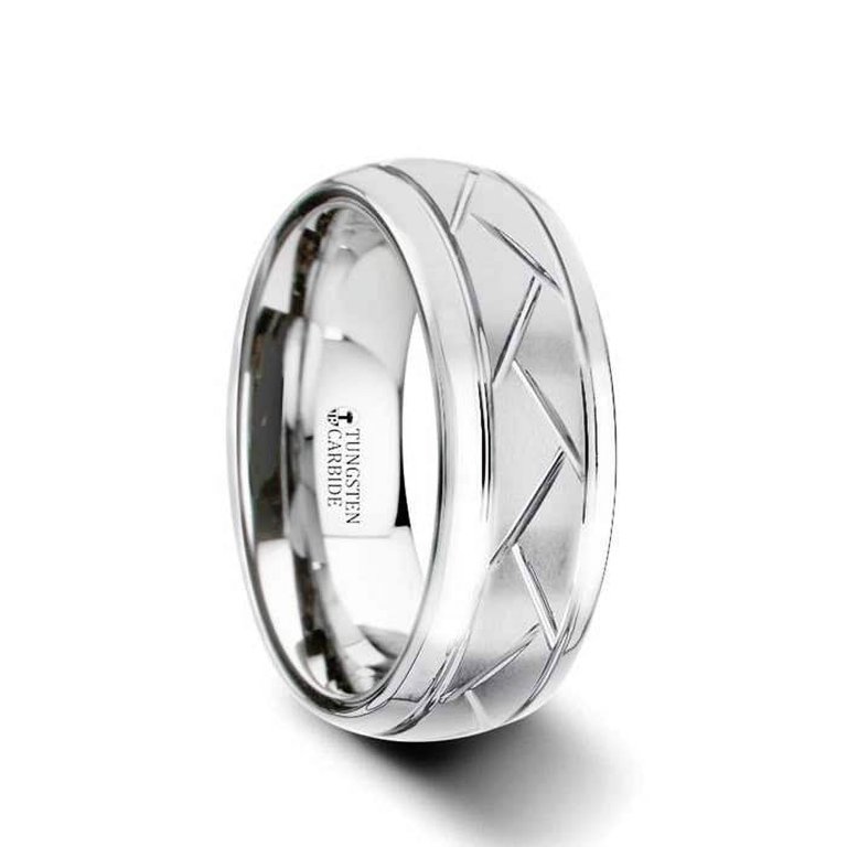 Thorsten OCTAVIAN Domed Tungsten Carbide Ring with Crisscross Grooves and Brushed Finish - 8mm Thorsten OCTAVIAN Domed Tungsten Carbide Ring with Crisscross Grooves and Brushed Finish - 8mm