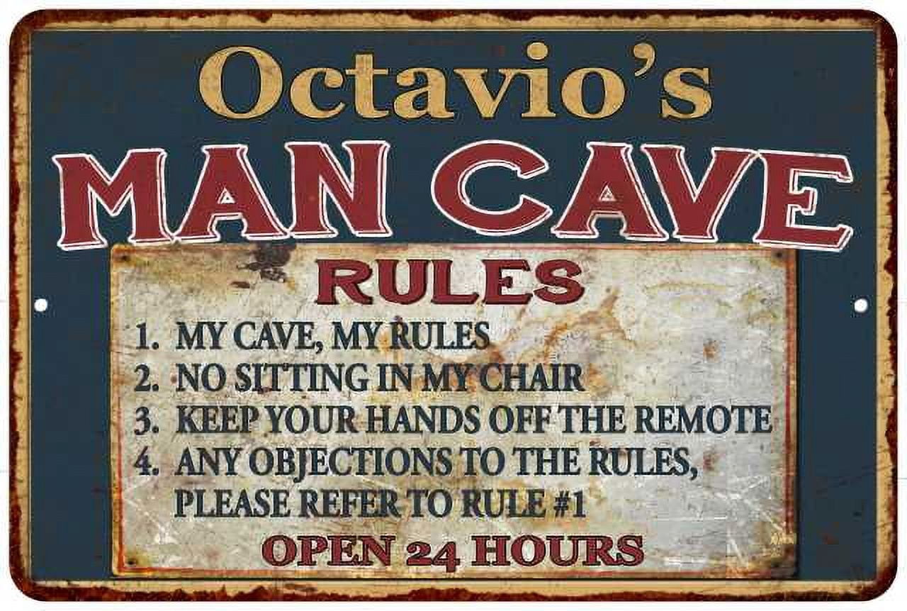Octavio's Man Cave Rules Chic Rustic Green Sign Home 8x12 Metal ...