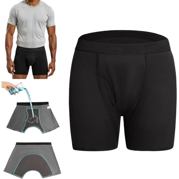 Octipa Underwear for Men, All-Day Protection Boxer Briefs, Incontinence Underwear Reusable & Washable for Elder (Black, XXX-Large)