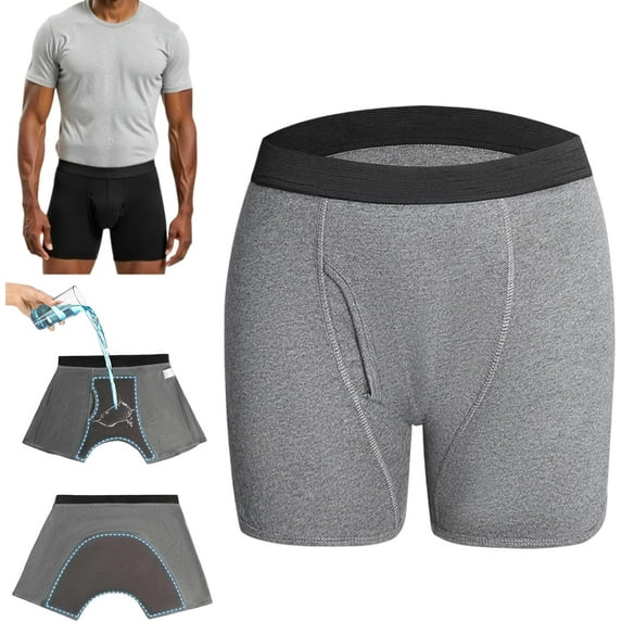 Octipa Underwear for Men, All-Day Protection Boxer Briefs, Incontinence Underwear Reusable & Washable for Elder (Gray, Large)