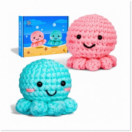 OctoCraft Amigurumi Crochet Kit: Beginner's Knitting Starter Pack with Step-by-Step Video Tutorials for Adults and Kids - Jumbo 2 Octopus Family with 40%+ Yarn Content