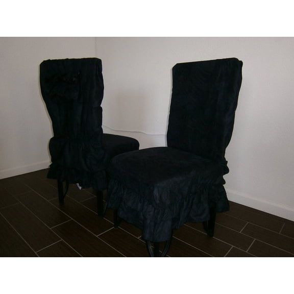 OctoRose ® 1pc Soft Micro Suede Shortly Dining Chair Cover Protector Black 19x18inch (DxW)