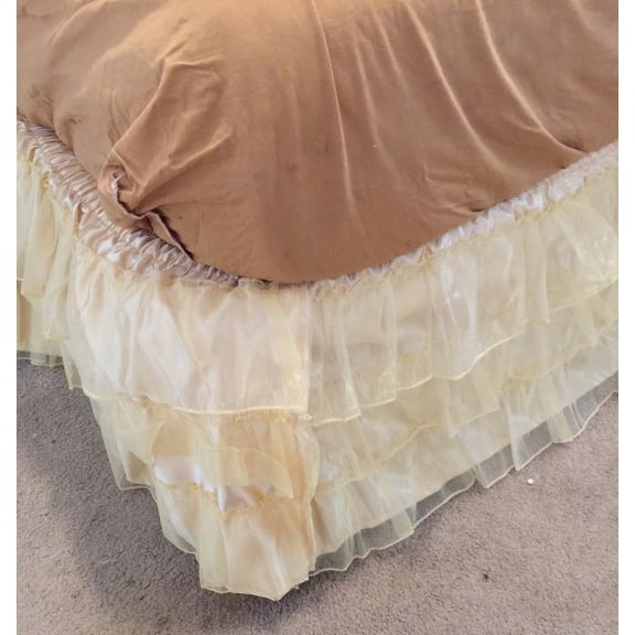 OctoRose 3 Layered Ruffled Organza face with Quality satin underneath Bed skirt dust ruffle Gold Twin / Full 85"(L)x54"(W)+15"(H)