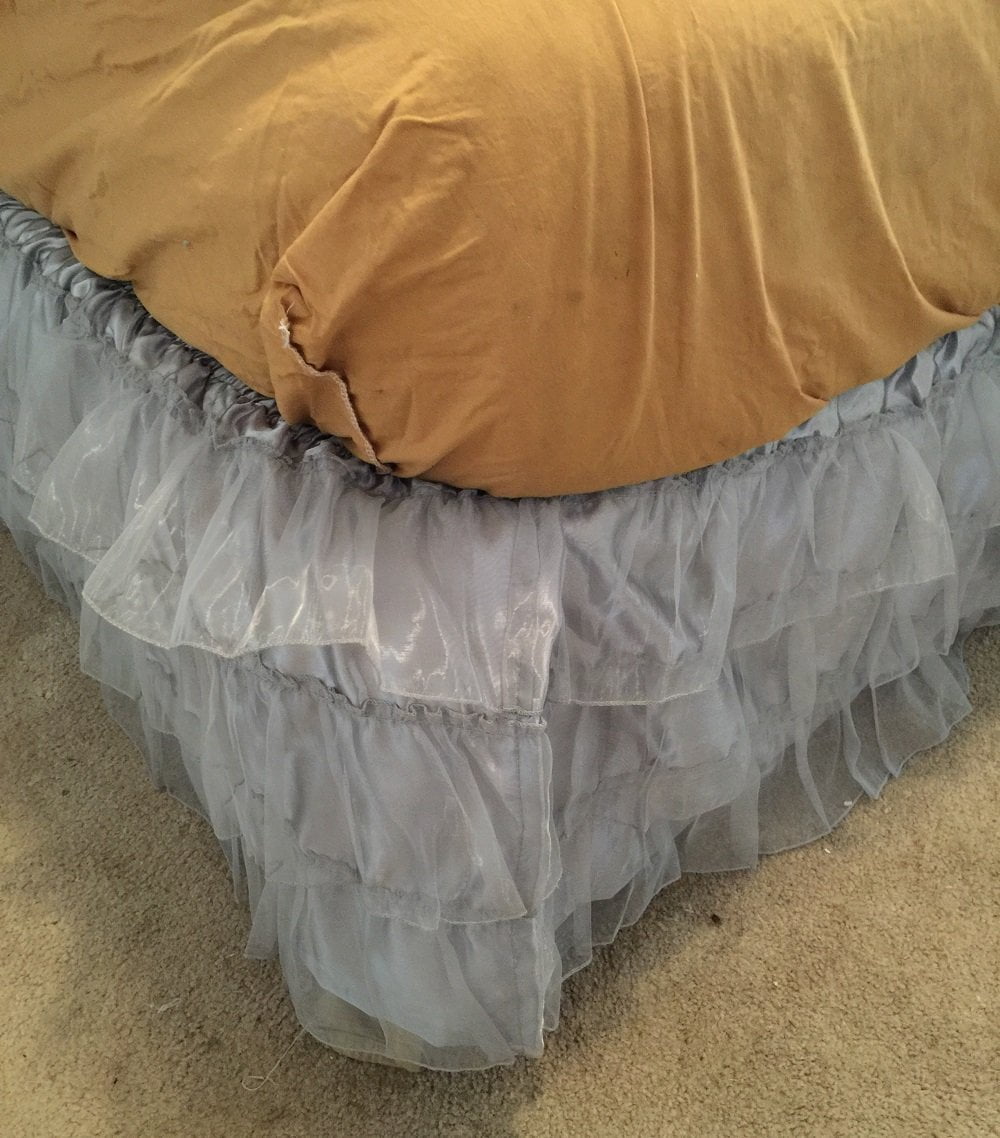 OctoRose 3 Layered Ruffled Organza face with Quality satin underneath Bed skirt dust ruffle Silver Queen/King 90"(L)x78"(W)+15"(H)