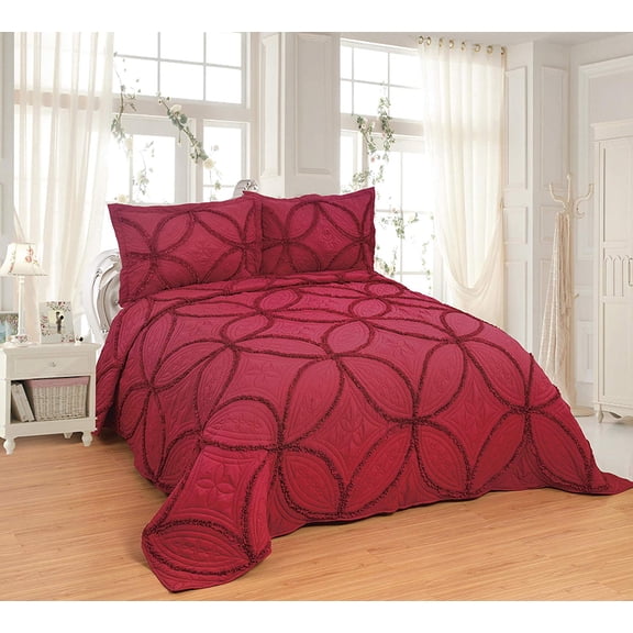 OctoRose 3pc Nice Design 106x96 Fully Quilted with Lace Bedspread Coverlets Bed Cover Pillow Sham