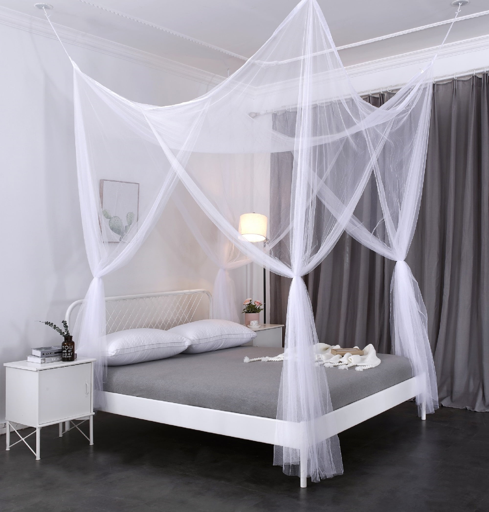 OctoRose 4 Poster Bed Canopy Netting Functional Mosquito Net Full Queen King