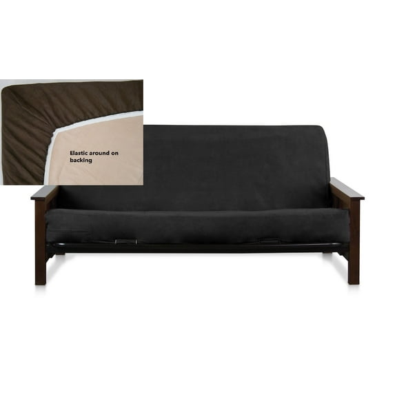 OctoRose Easy Fit Fitted Futon Cover | Bonded Micro-Suede Slipcover | Sofa and Day Bed Elastic Mattress Cover | Machine-Washable Couch Protector | Fits Full-Sized Bed (54x75x8", Black)