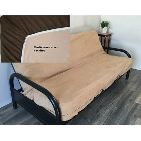 OctoRose Easy Fit Fitted Futon Cover | Bonded Micro-Suede Slipcover | Sofa and Day Bed Elastic Mattress Cover | Machine-Washable Couch Protector | Fits Full-Sized Bed (54x75x8", Caramel)