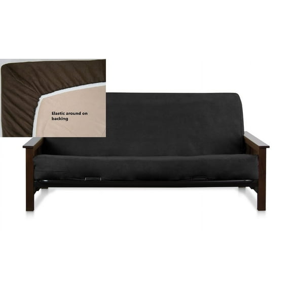 OctoRose  Easy Fit Fitted Futon Cover | Bonded Micro-Suede Slipcover | Sofa and Day Bed Elastic Mattress Cover | Machine-Washable  Couch Protector | Fits Queen-Sized Bed (60x80x10", Black)