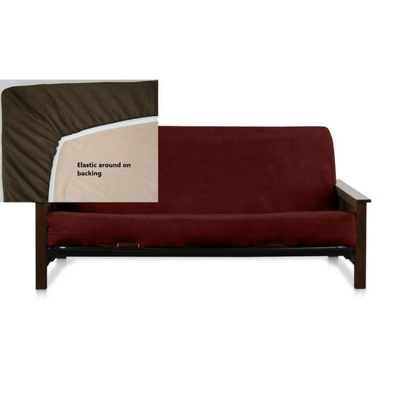 OctoRose Easy Fit Fitted Futon Cover | Bonded Micro-Suede Slipcover | Sofa and Day Bed Elastic Mattress Cover | Machine-Washable Couch Protector | Fits Queen-Sized Bed (60x80x10", Wine)