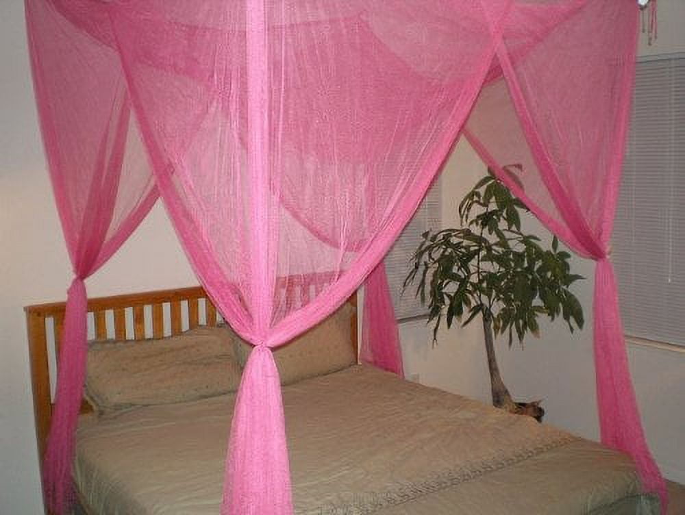 OctoRose Four Post Mosquito Net for Bed Canopy-Fits All Beds Queen, King, California King Beds-Indoor & Outdoor Use-Great for Hammock Mosquito Net and Daybed Canopy Bed Curtains-76"x86"x96"-HotPink