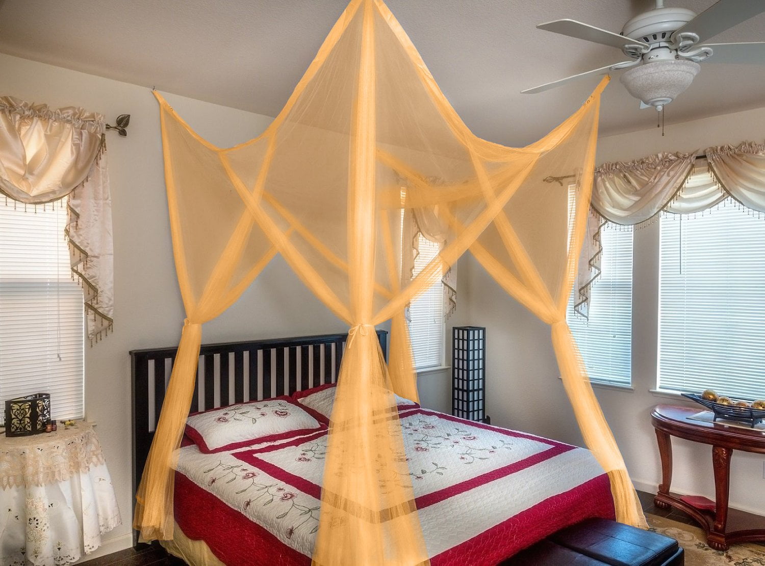OctoRose Four Post Mosquito Net for Bed Canopy-Fits All Beds Queen ...