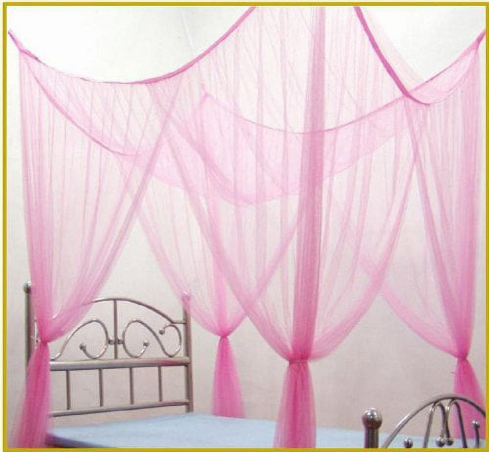 OctoRose Four Post Mosquito Net for Bed Canopy-Fits All Beds Queen, King, California King Beds-Indoor & Outdoor Use-Great for Hammock Mosquito Net and Daybed Canopy Bed Curtains-76"x86"x96"-Lt.Pink