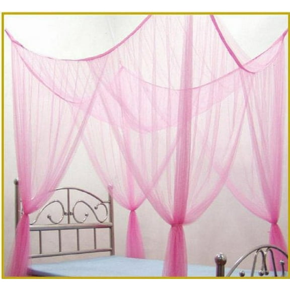 OctoRose Four Post Mosquito Net for Bed Canopy-Fits All Beds Queen, King, California King Beds-Indoor & Outdoor Use-Great for Hammock Mosquito Net and Daybed Canopy Bed Curtains-76"x86"x96"-Lt.Pink