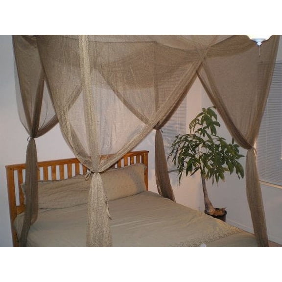 OctoRose Four Post Mosquito Net for Bed Canopy-Fits All Beds Queen, King, California King Beds-Indoor & Outdoor Use-Great for Hammock Mosquito Net and Daybed Canopy Bed Curtains-76"x86"x96"-Brown