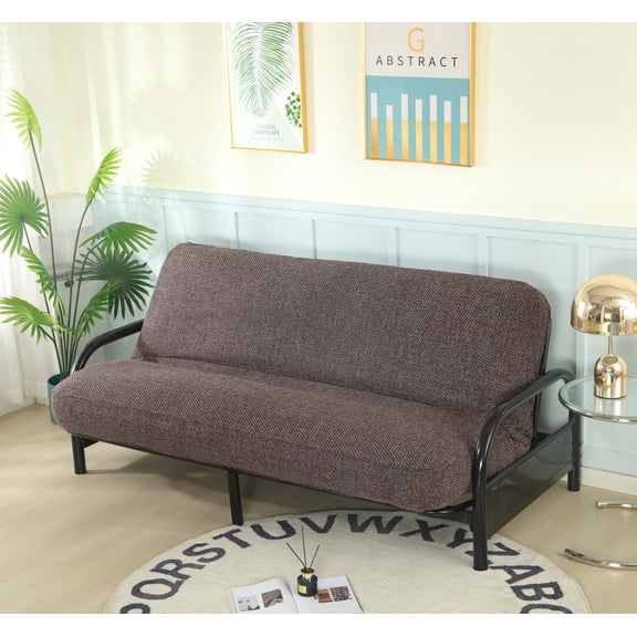 OctoRose Full Size 3 Side Zipper Premium Upholstery Linen Brown / Black Mixed Futon Cover (Linen-Brown)