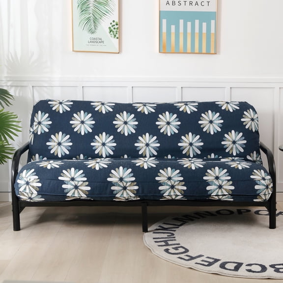 OctoRose Full Size 3 Side Zipper Upholstery Chenille Navy with Petal Futon Cover Slipcover/Sofa Day Bed Mattress Cover Couch Protector (Cover ONLY) (Chenille-Navy-Flake)