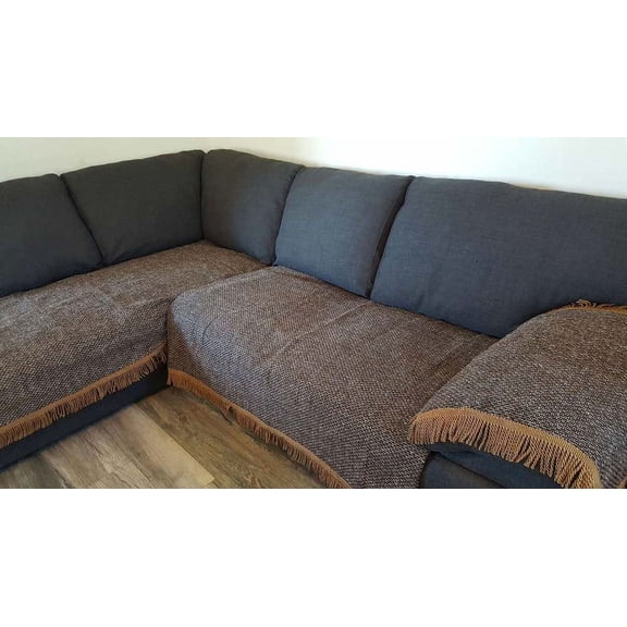 OctoRose High Quality Linen with Fringe Lace Sectional Sofa Loveseat Corner Back Chair Slipcover 1pc 35x35" Brown
