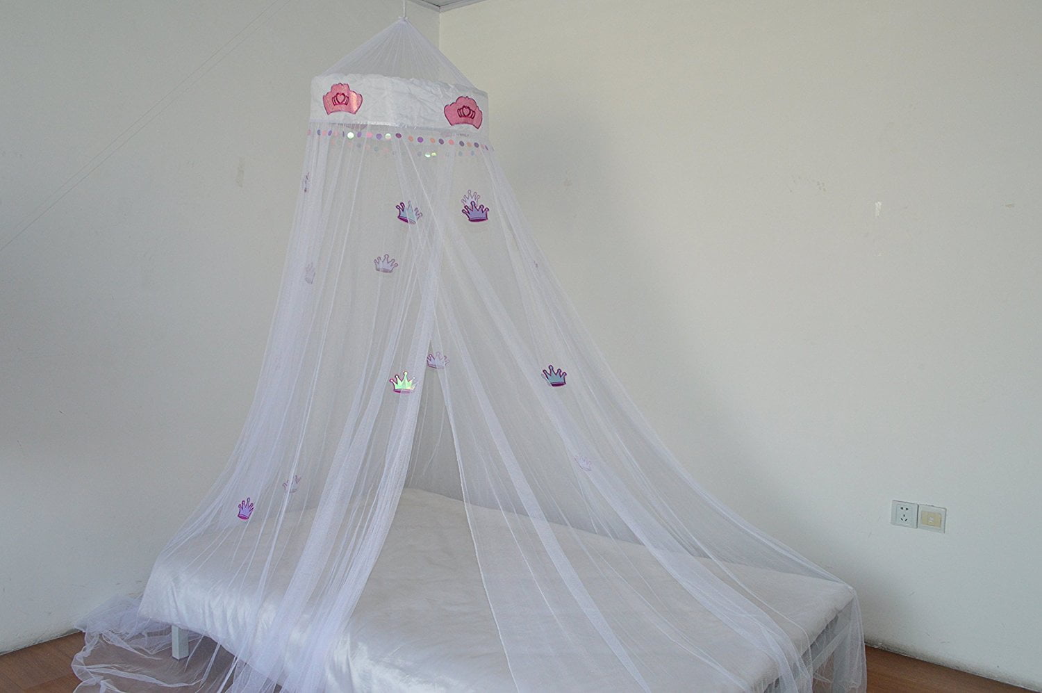 OctoRose Princess Crown Bed canopy , mosquito net for crib, twin, full, queen or king size (White)
