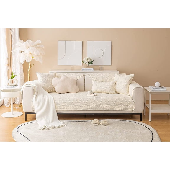 OctoRose Super Soft Cotton Pre-washed Quilted Sofa Couch Throw Sectional Sofa Cover 35x62 inch Beige