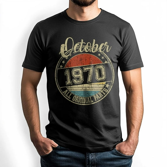 October 1970 All Original Parts T-Shirt, Retro Birthday Shirt for Men, Perfect Gift for October Birthday