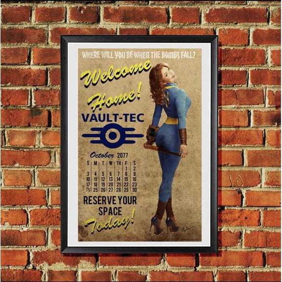 October 2077 Vault Tec Pin Up Style Poster, Fallout Inspired Wall Art Print