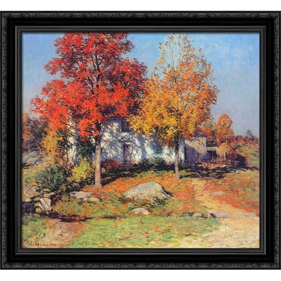 October 30x28 Large Black Ornate Wood Framed Canvas Art by Willard Metcalf