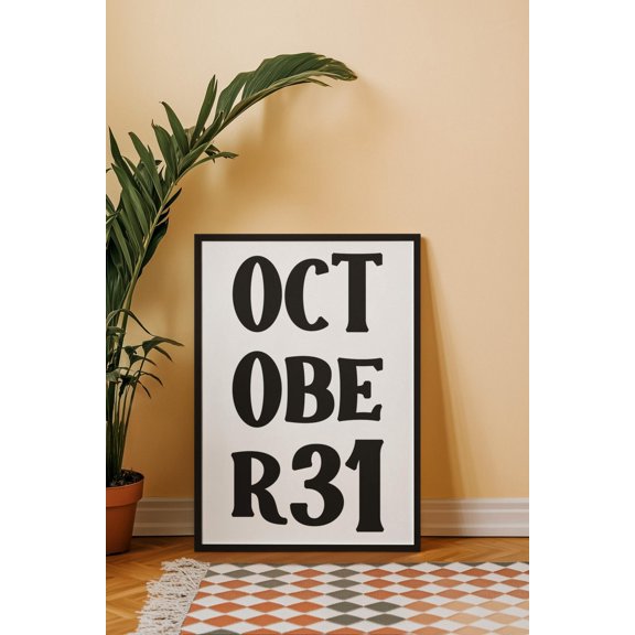 October 31 Wall Minimal Black And White Spooky Date Physical Home Decor Design1 Unframed Paper Print