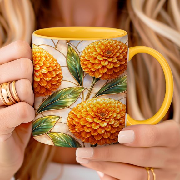 October Birth Flower Mug Stained Glass Magnolia Coffee Cup