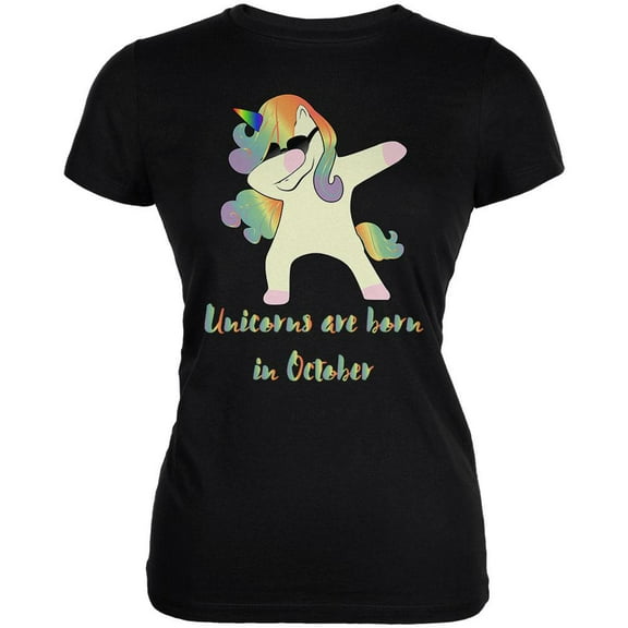 October Birthday Dabbing Unicorn Sunglasses Juniors Soft T Shirt