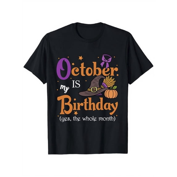 October Birthday Hat Pumpkin Graphic Funny Humor Unisex Gift Cotton Men's Women's Tee Shirt