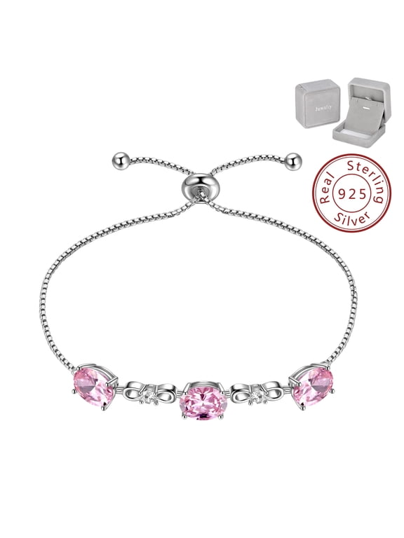October Birthstone Bracelet 925 Sterling Silver Bracelets Pink Tourmaline Jewelry Women Mother Wife Christmas Birthday Valentines Gifts for Her