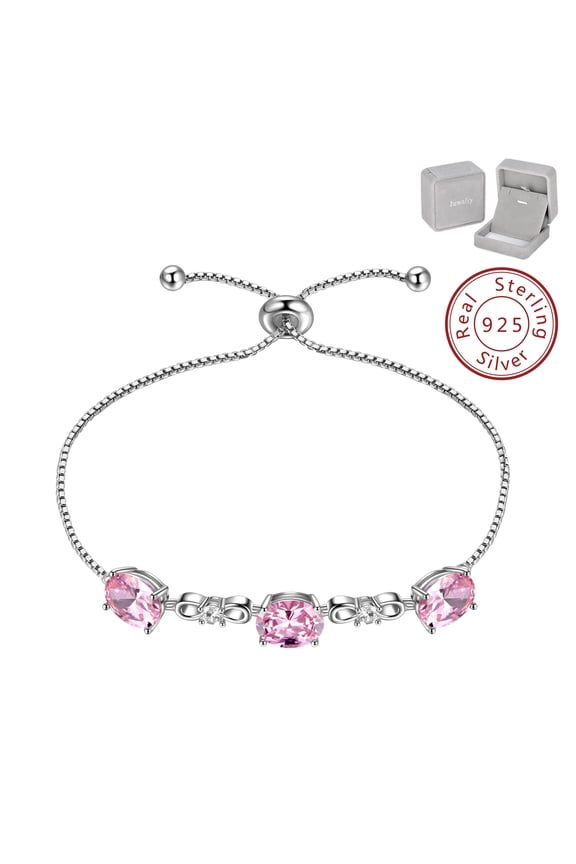 October Birthstone Bracelet 925 Sterling Silver Bracelets Pink Tourmaline Jewelry Women Mother Wife Girls Christmas Birthday Valentines Gifts for Her